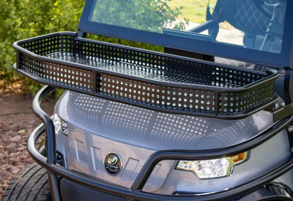 Wide-angle view of front LED light bar mounted on EPIC e60L for off-road and night visibility